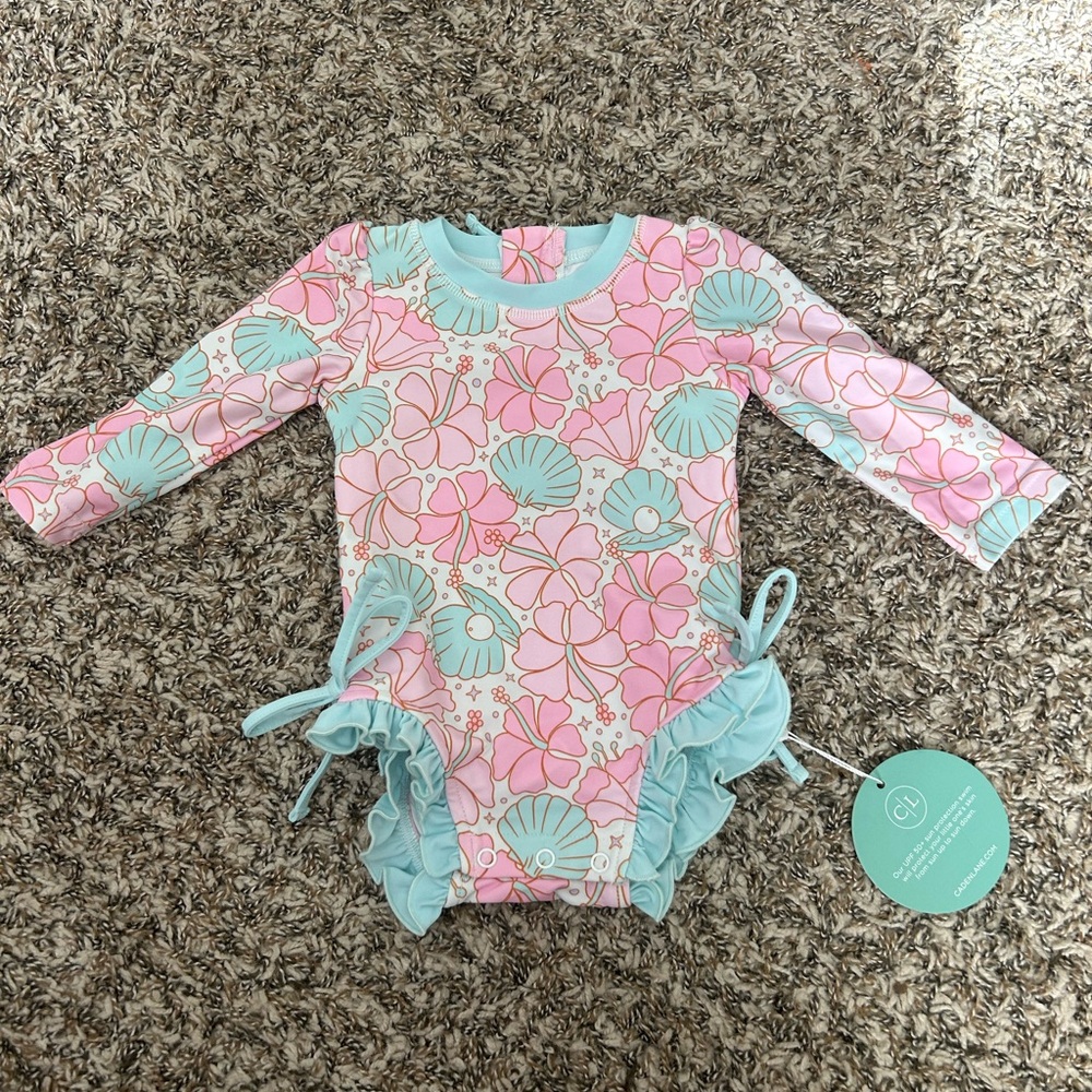 Kids Swimwear - Pink and Blue Floral Swimsuit